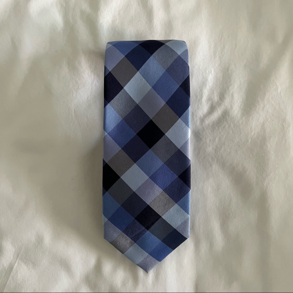 All Silk Navy and Light Blue Plaid Tie by Tommy Hilfiger